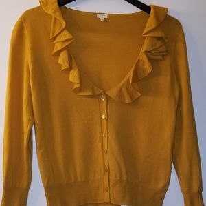 J. Crew Factory ruffle sweater, mustard, S
